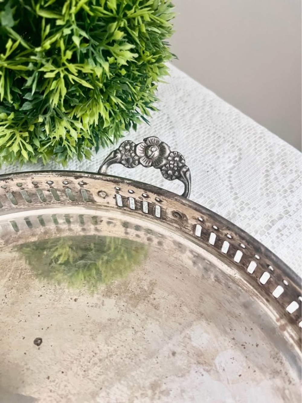 Vintage Floral Handle Silverplate Tray